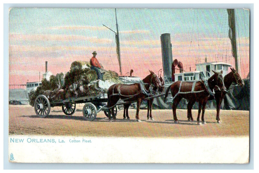1910 Cotton Float, Horse Carriage, New Orleans LA Oilette Tuck Art Postcard