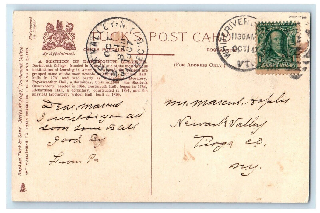 1907 A Section of Dartmouth College Hanover NH Antique Tuck Art Postcard