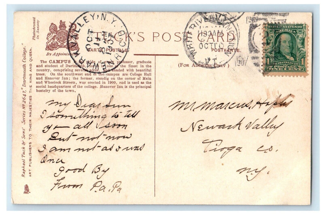1907 College Hall and Hanover Inn Dartmouth College Hanover NH Tuck Art Postcard