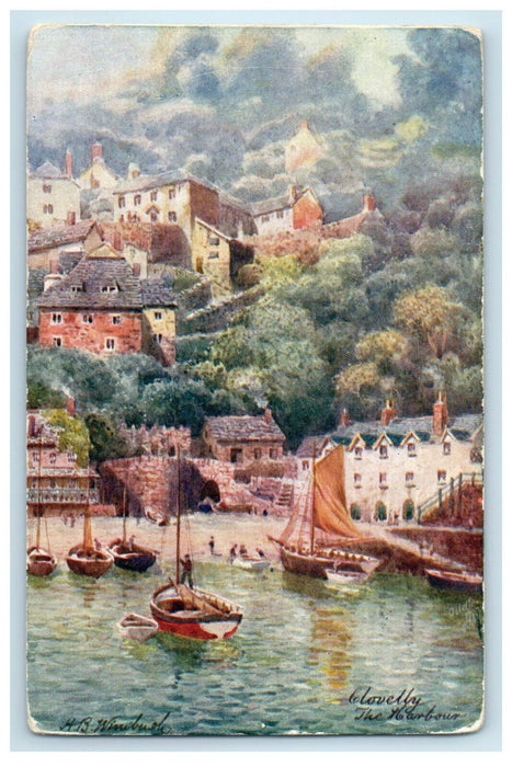 c1910 Boat Scene, Clovelly The Harbour Bideford Oilette Tuck Art Postcard