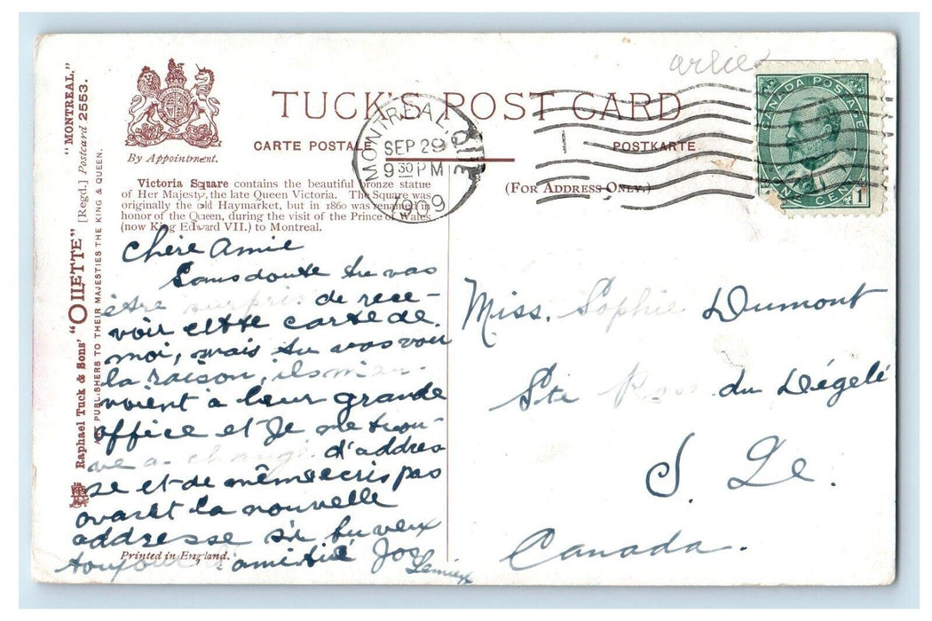 1909 Monument, Montreal Victoria Square Canada Oilette Tuck Art Postcard