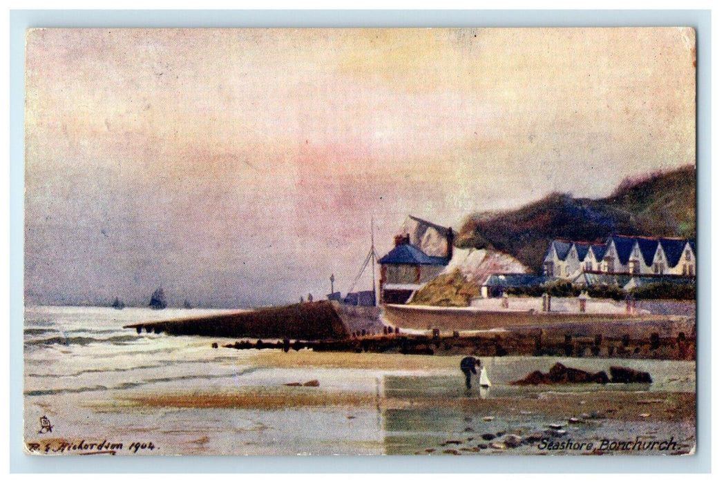 1904 Scene at Seashore Bonchurch Isle of White Aquarette Tuck Art Postcard