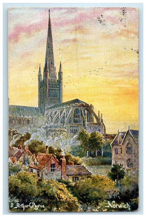 1904 English Cathedrals Norwich Norfolk England Oilette Tuck Art Postcard