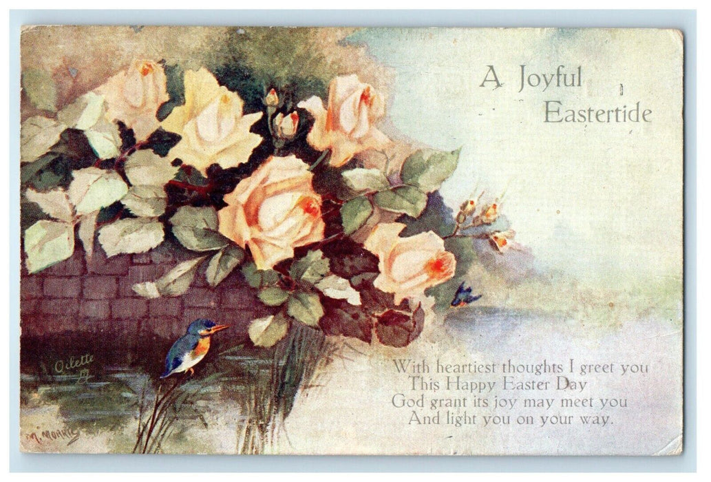 c1920's Birds, A Joyful Eastertide, Sweet Nature Oilette Tuck Art Postcard