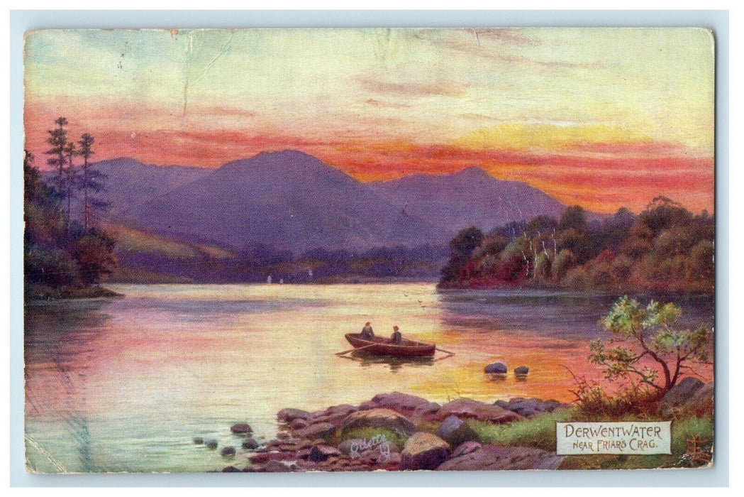 1908 Boat Scene, Derwent Water Near Friars Crag. Oilette Tuck Art Postcard