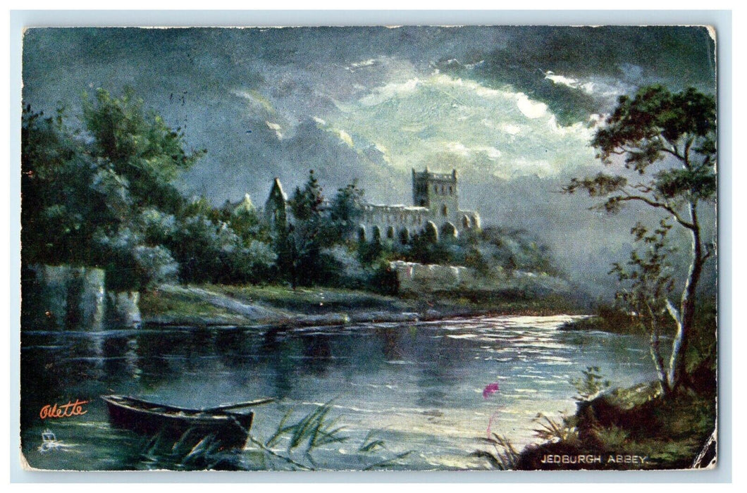 1906 Boat Scene, Jedburgh Abbey at Night Posted Oilette Tuck Art Postcard