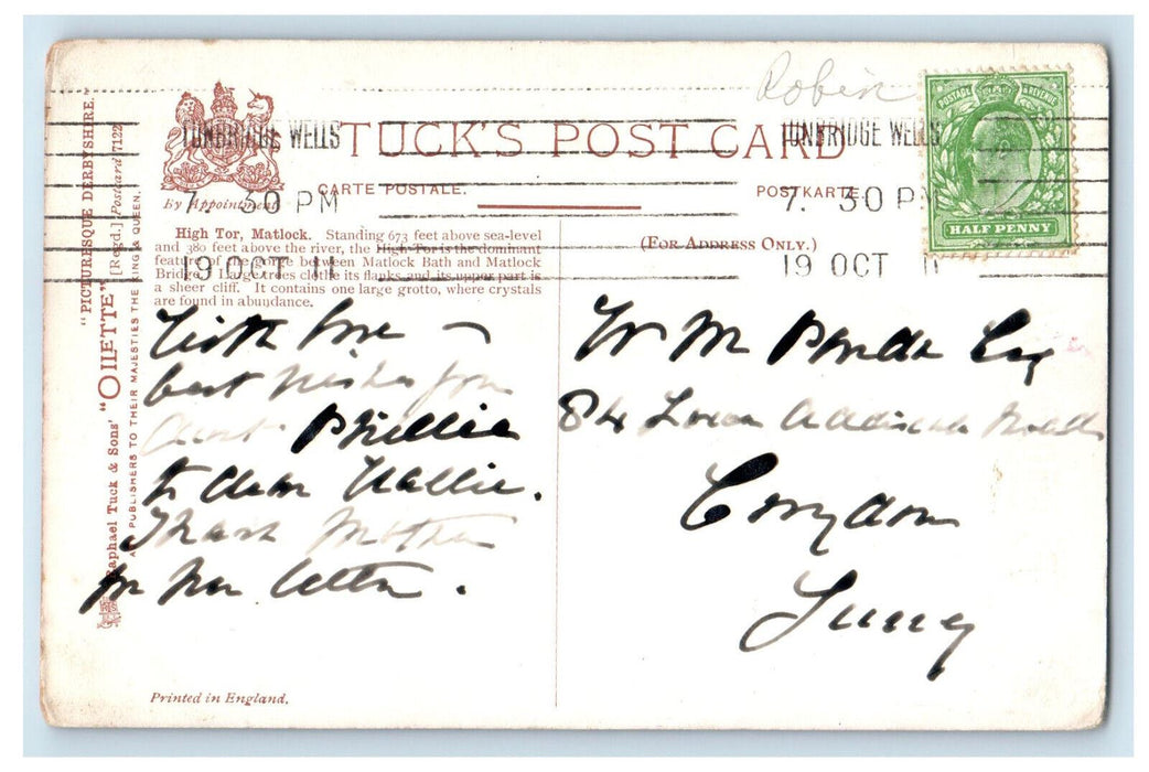 1911 Boat Canoeing Birthday Wishes High Tor Matlock Oilette Tuck Art Postcard