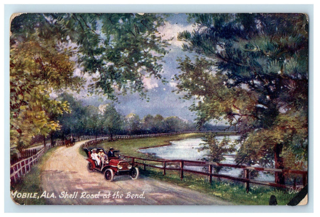 c1910 Shell Road of the Bend Mobile Alabama AL Oilette Tuck Art Postcard