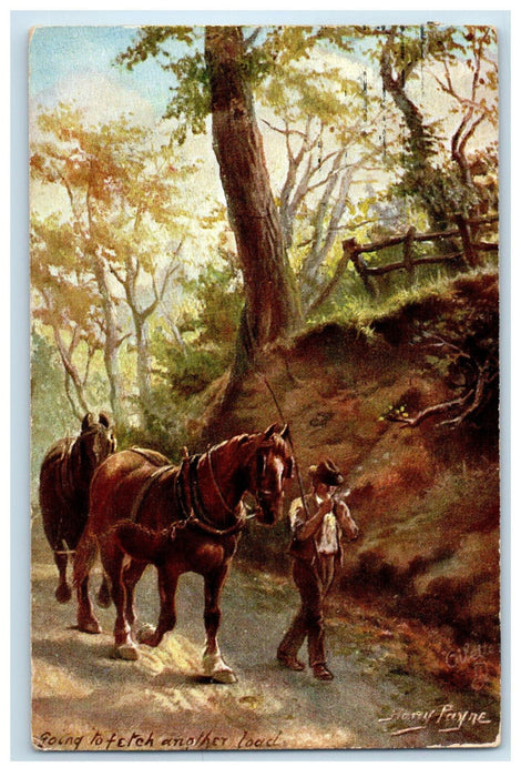 1906 Two Horse Going To Fetch Another Load Devonshire Oilette Tuck Art Postcard