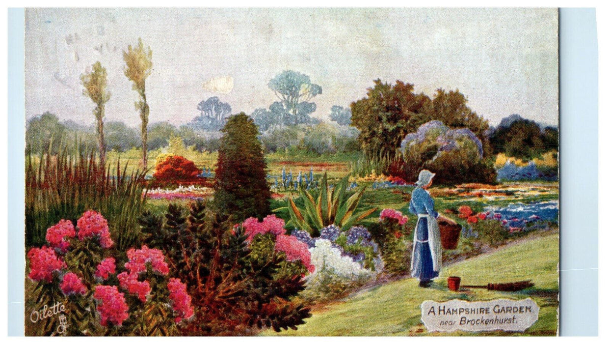 1910 A Hampshire Garden Near Brockenhurst England Oilette Tuck Art Postcard