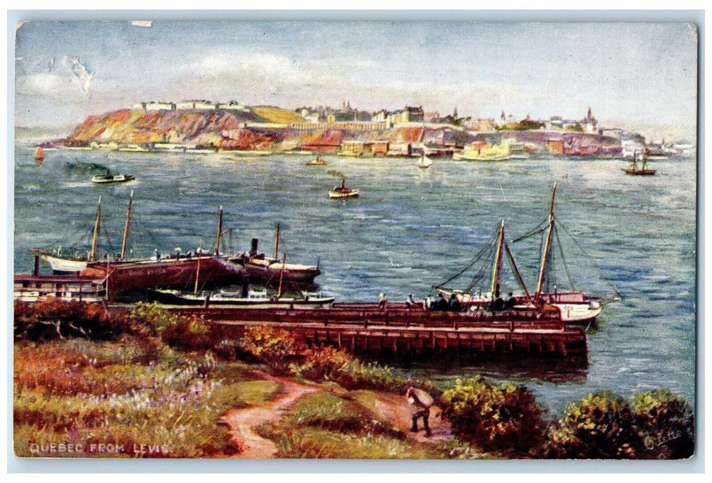 c1910 Boat and Steamer Scene, Quebec from Levis Oilette Tuck Art Postcard