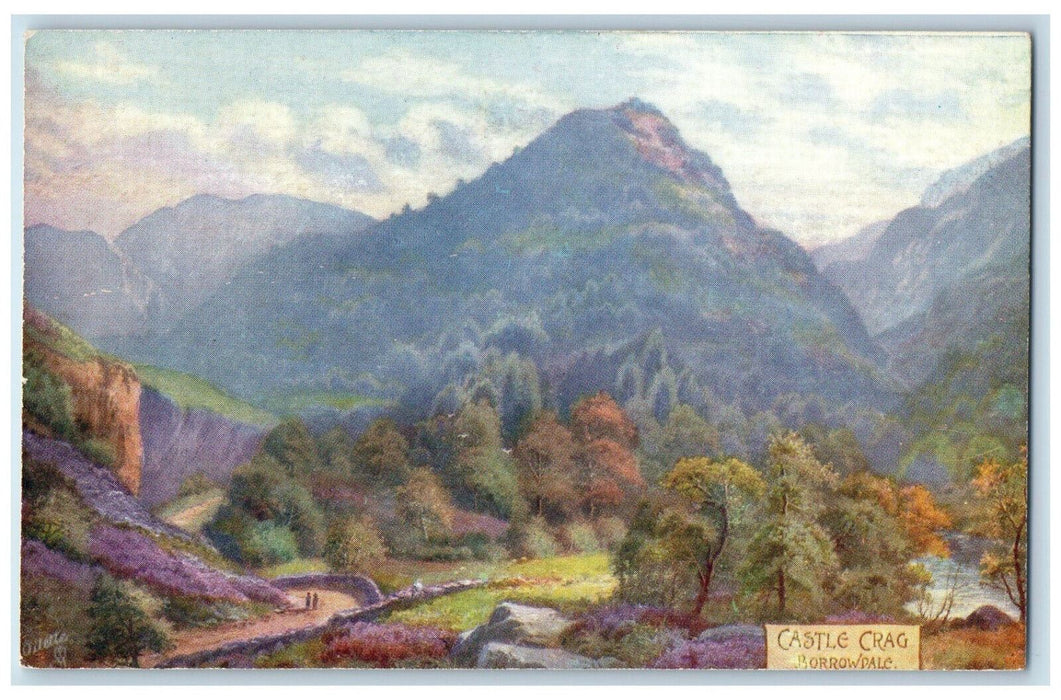 c1910 Derwentwater Castle Crag Borrowdale England Oilette Tuck Art Postcard