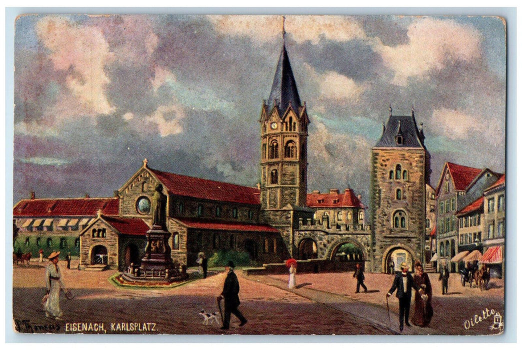 c1910 Eisenach Karlsplatz Eisenach Germany Antique Oilette Tuck Art Postcard