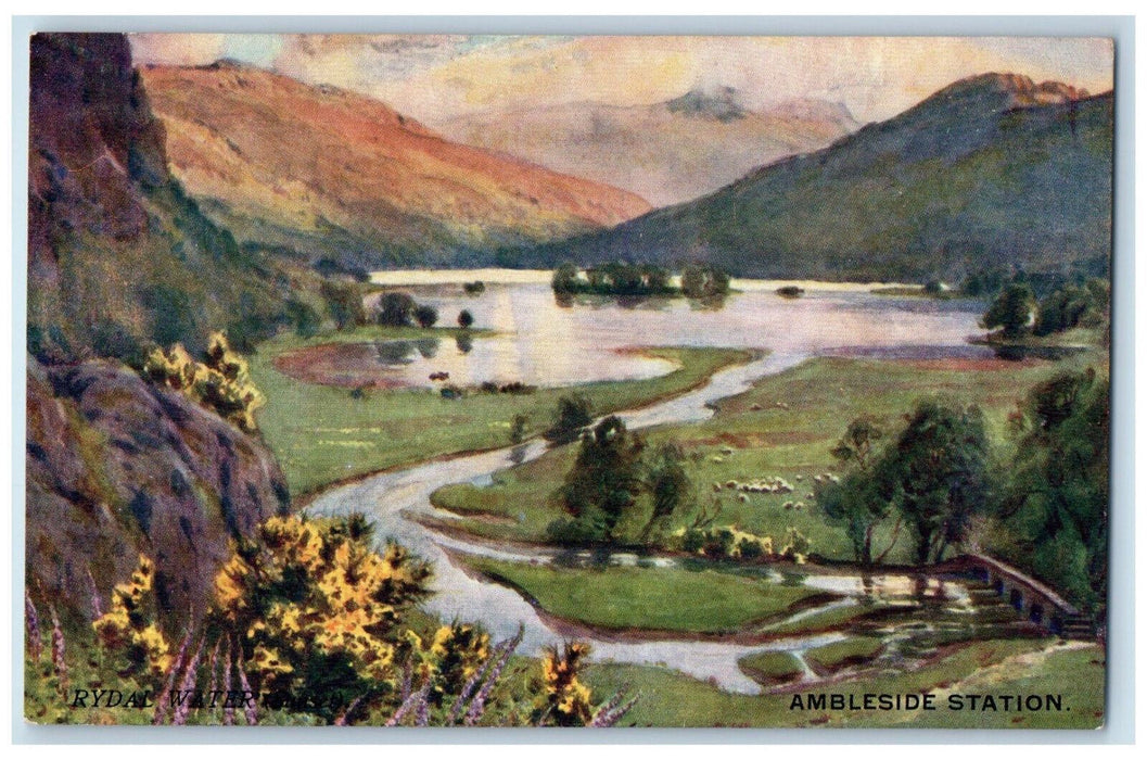 c1910 Rydal Water Ambleside Station Furness Railway Tuck Art Postcard
