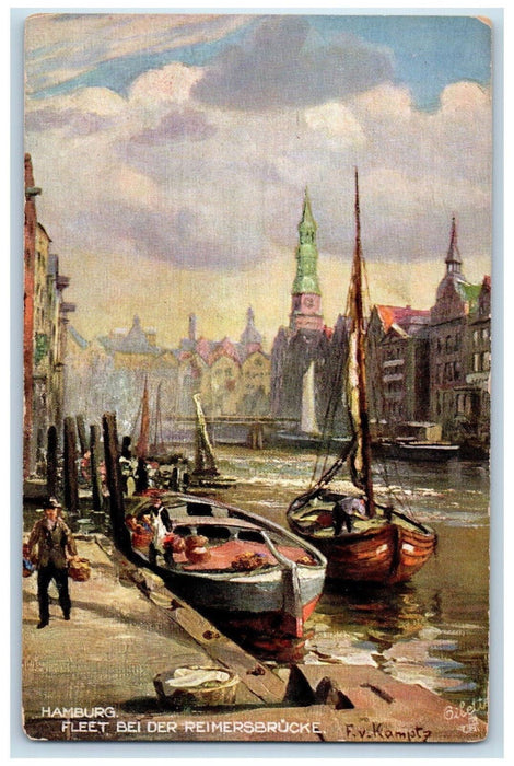 c1910 Sailboat, Fleet Bei Der Reimersbrucke Hamburg Oilette Tuck Art Postcard