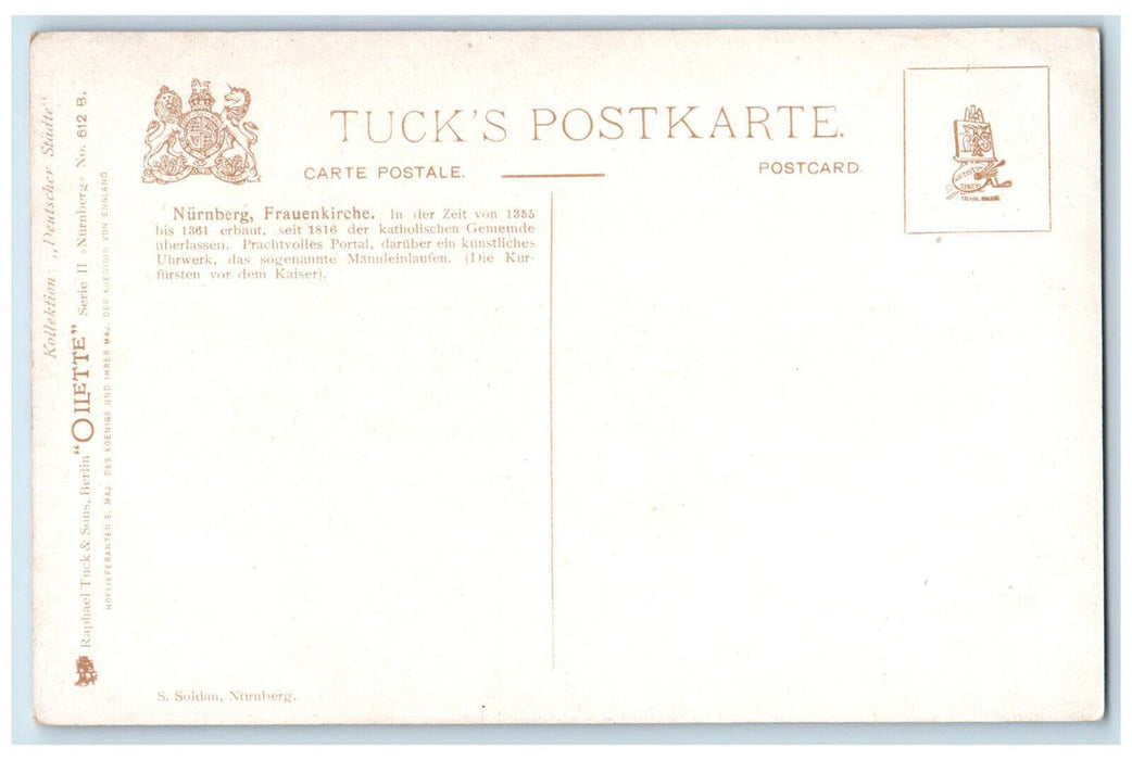 c1910 Nurnberg Frauenkirche Deutscher Stadte Germany Oilette Tuck Art Postcard