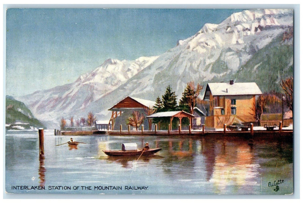 c1910 Interlaken Station of the Mountain Railway Oilette Tuck Art Postcard