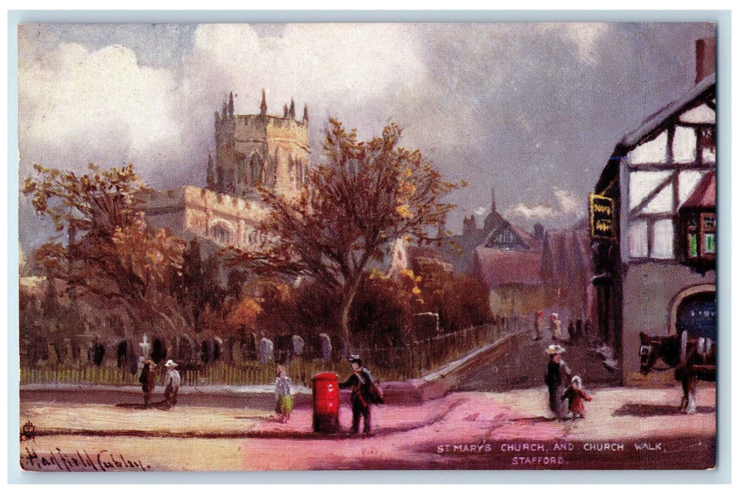 c1910 St. Mary's Church and Church Walk Stafford Oilette Tuck Art Postcard