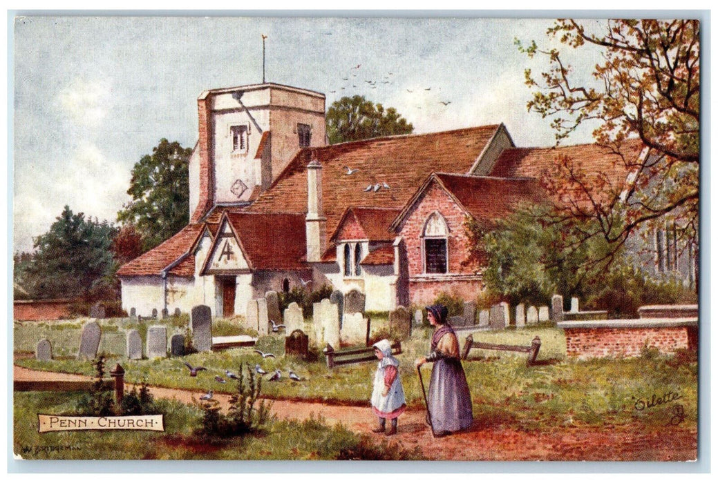 c1910 Penn Buckinghamshire Church Picturesque Counties Oilette Tuck Art Postcard