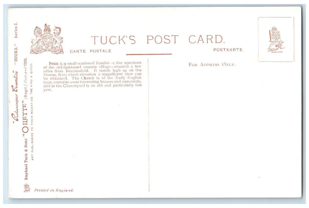 c1910 Penn Buckinghamshire Church Picturesque Counties Oilette Tuck Art Postcard
