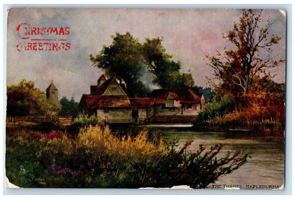1908 The Thames Mapledurham Christmas Greetings Oilette Tuck Art Postcard