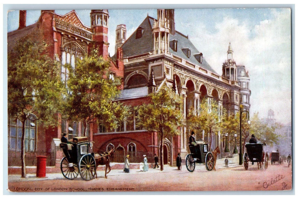 c1910 City of London School Thames Embankment Oilette Art Tuck Postcard
