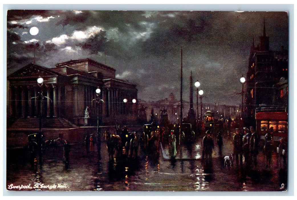 c1910 St. Gerge's Hall, Crowd Scene, Liverpool England Oilette Tuck Art Postcard