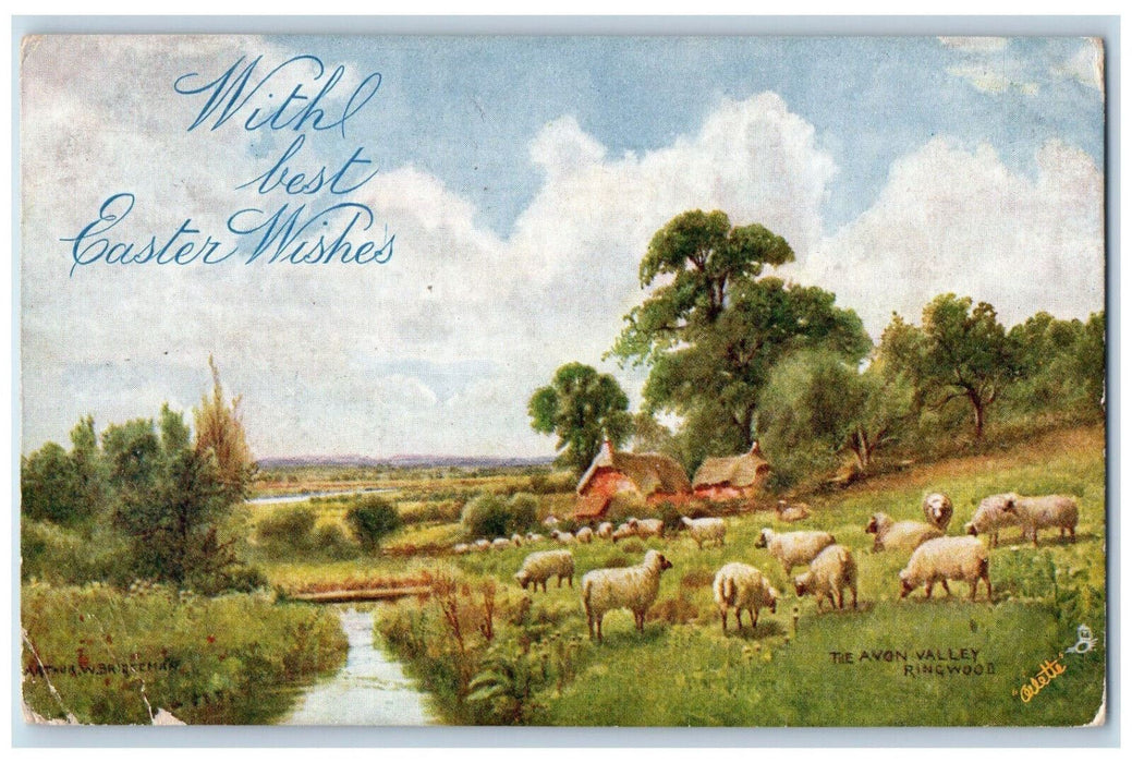 c1910 Sheep, Easter Wishes, The Avon Valley Ringwood Oilette Tuck Art Postcard