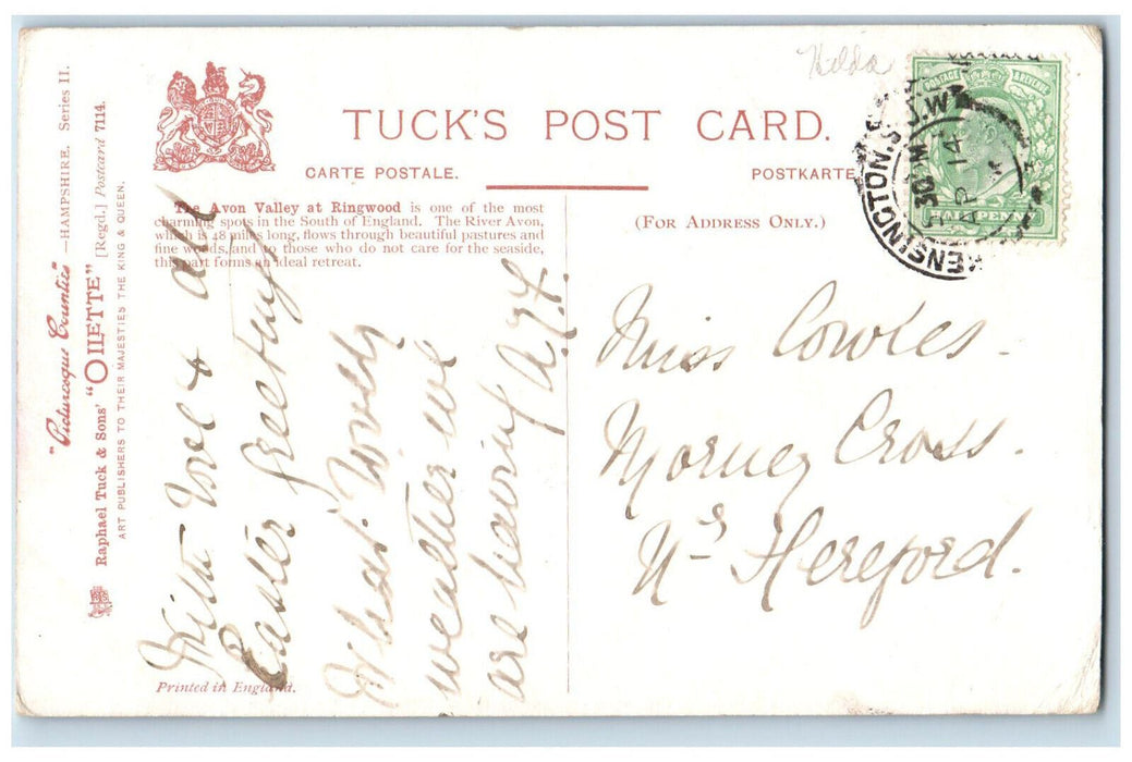 c1910 Sheep, Easter Wishes, The Avon Valley Ringwood Oilette Tuck Art Postcard
