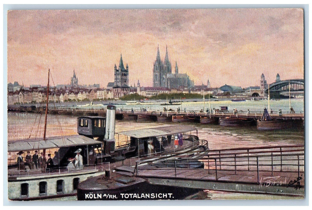 c1910 Steamer Scene, Cologne Total View Germany Oilette Tuck Art Postcard