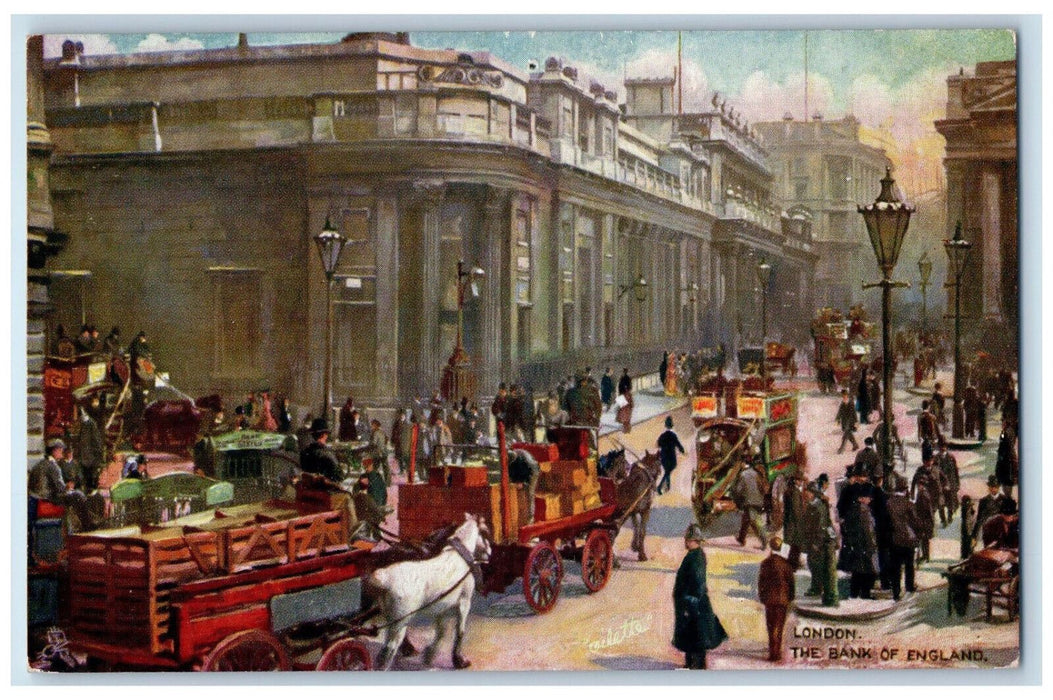 c1910 Bank of England London, Horse Carriage, Street, Oilette Tuck Art Postcard