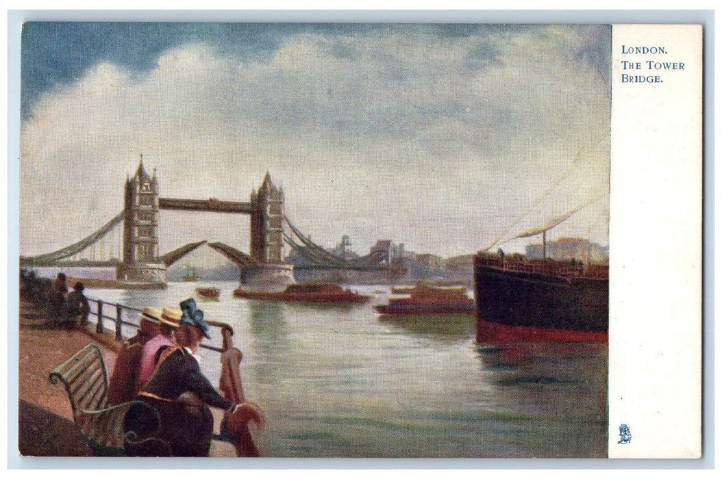 c1910 The Tower Bridge, Steamer Scene London England Tuck Art Postcard