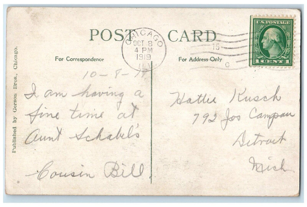 1919 State Washington STS Night Tram Streetcar Chicago Illinois Vintage Postcard