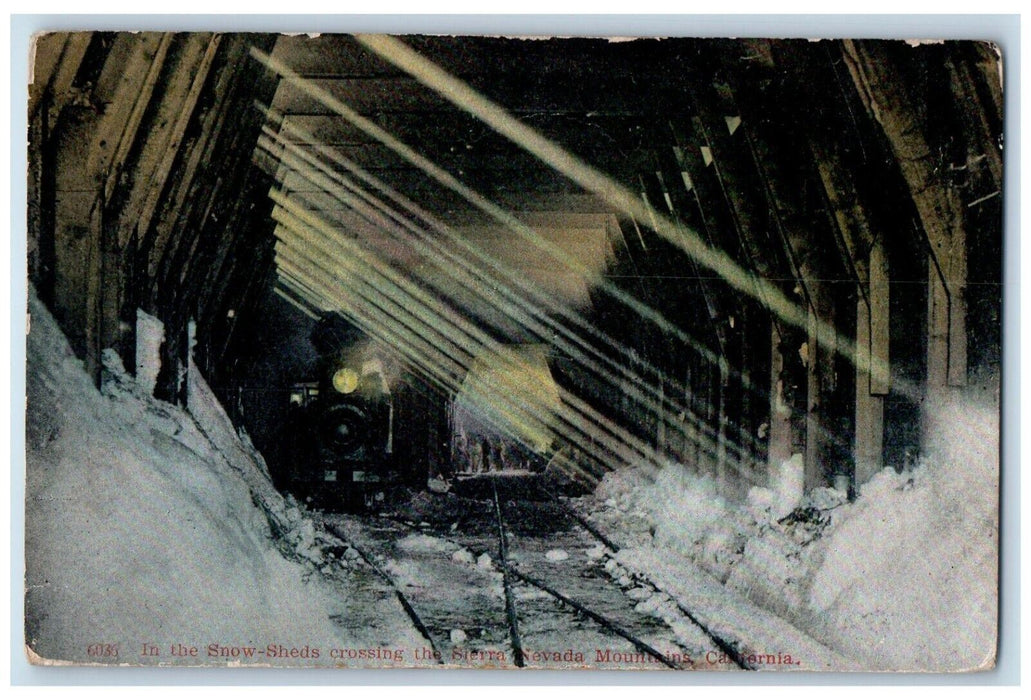 c1910 Snow Sheds Crossing Sierra Nevada Mountains California CA Vintage Postcard
