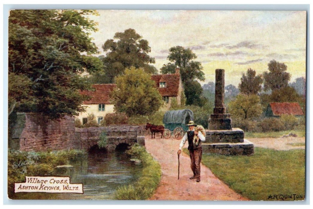 1910 Village Cross Ashton Keynes Wilts England Oilette Tuck Art Postcard