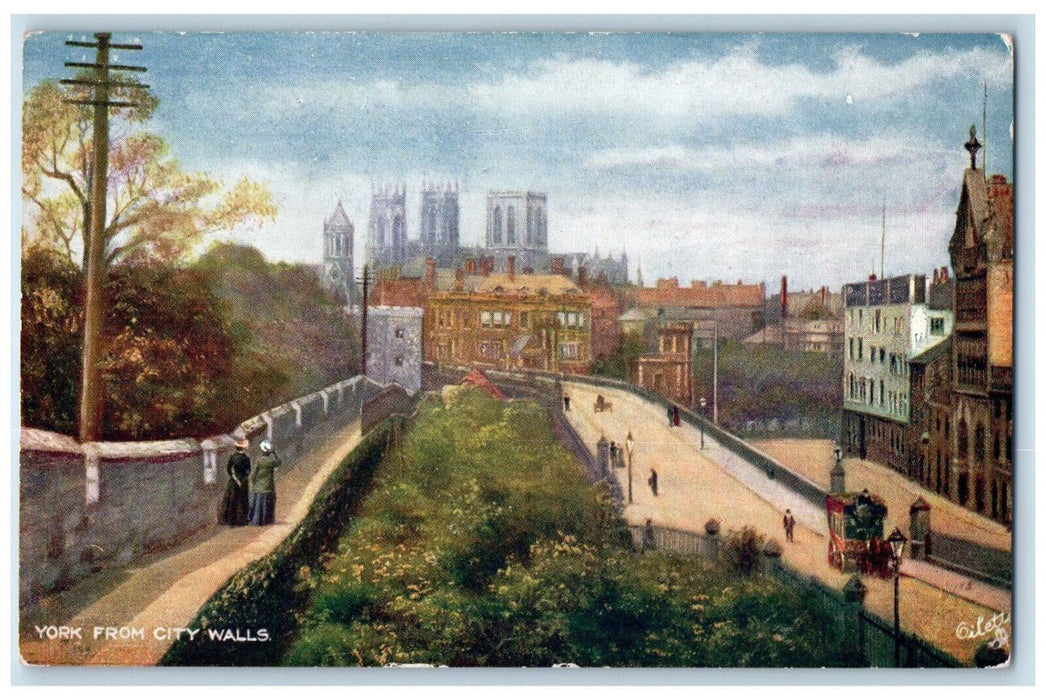 1918 York from City Walls England Posted Antique Oilette Tuck Art Postcard