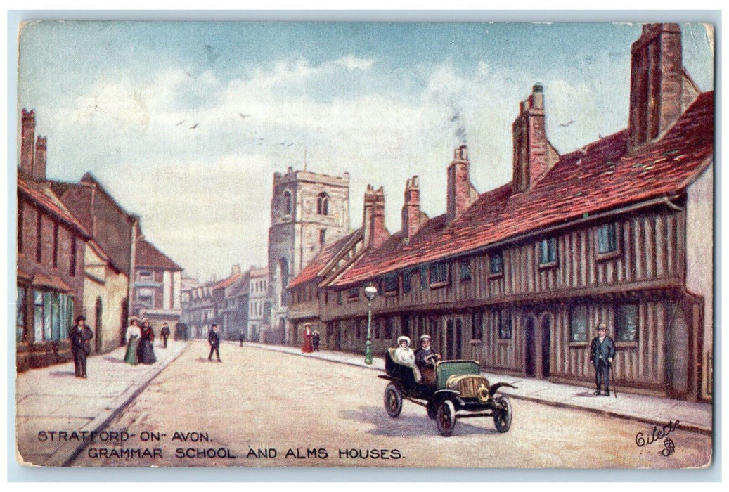 c1910 Alms Houses Grammar School Stratford-on-Avon Oilette Tuck Art Postcard