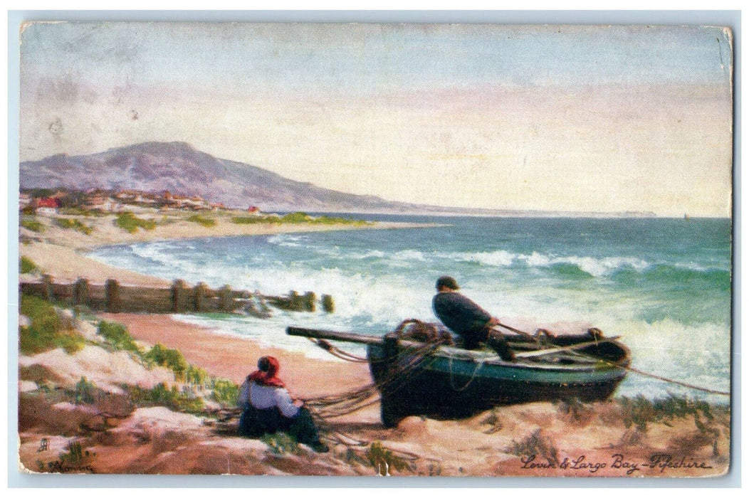 1906 Waves, Boat, Lorum & Largo Bay Fifeshire Coast Oilette Art Tuck Postcard