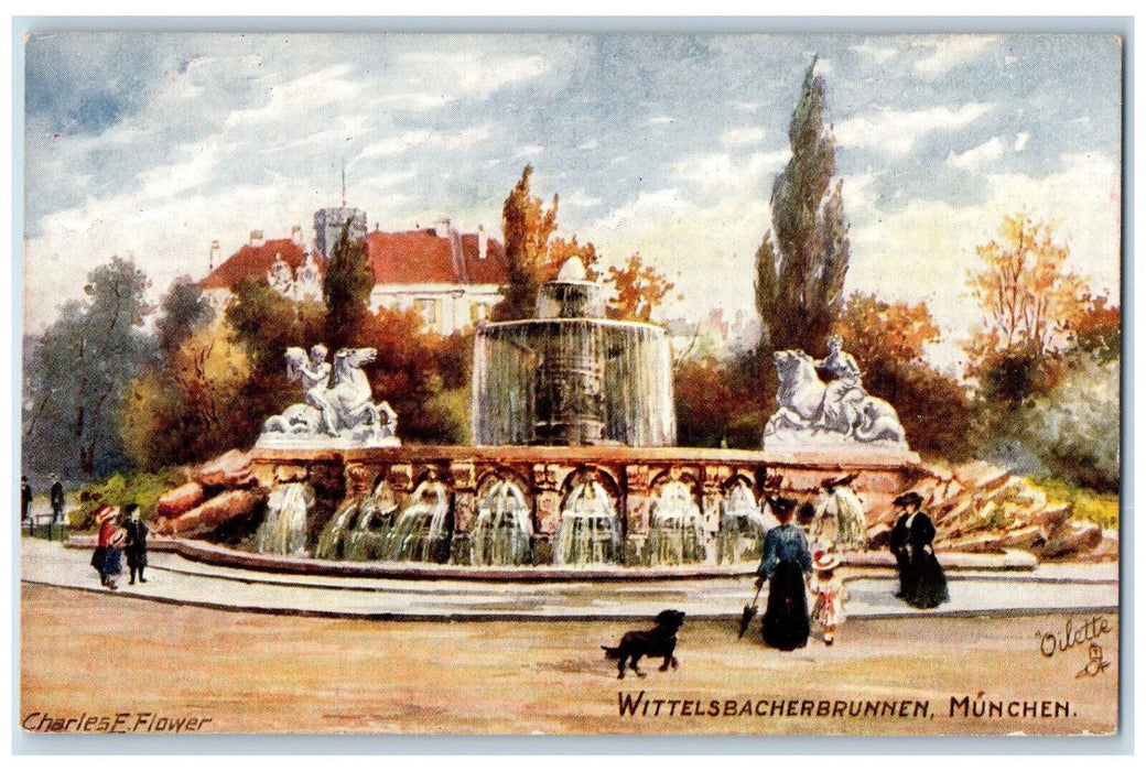 c1910 Wittlesbach Fountain Munich Germany Unposted Oilette Tuck Art Postcard
