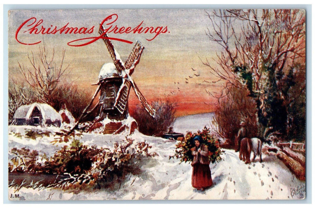 1910 Christmas Greetings Winter's Mantle, Chicago IL Oilette Tuck Art Postcard