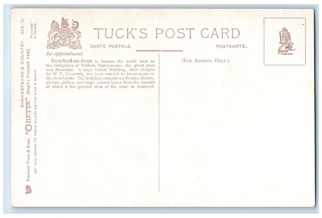 c1910 Shakespeare's Country Stratford On Avon Unposted Oilette Tuck Art Postcard
