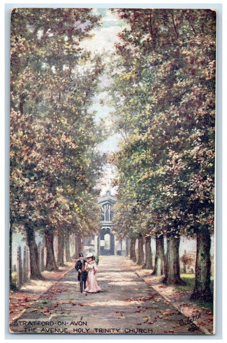c1910 The Avenue Holy Trinity Church Stratford on Avon Oilette Tuck Art Postcard