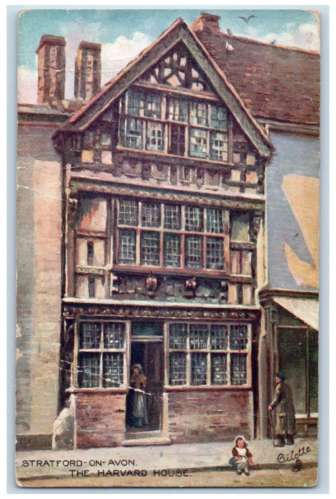 c1910 Entrance to The Harvard House Stratford on Avon Oilette Tuck Art Postcard