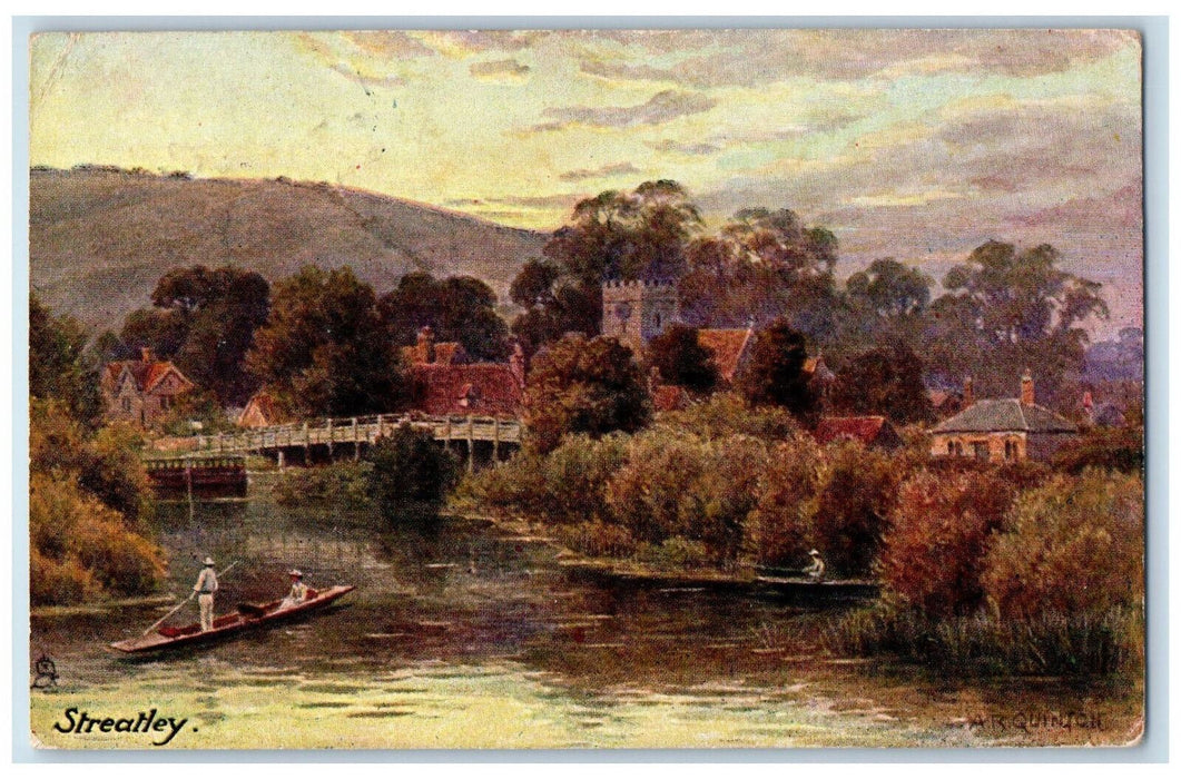 1905 Boat Transporting Scene Streatly, Bridge Oilette Tuck Art Postcard