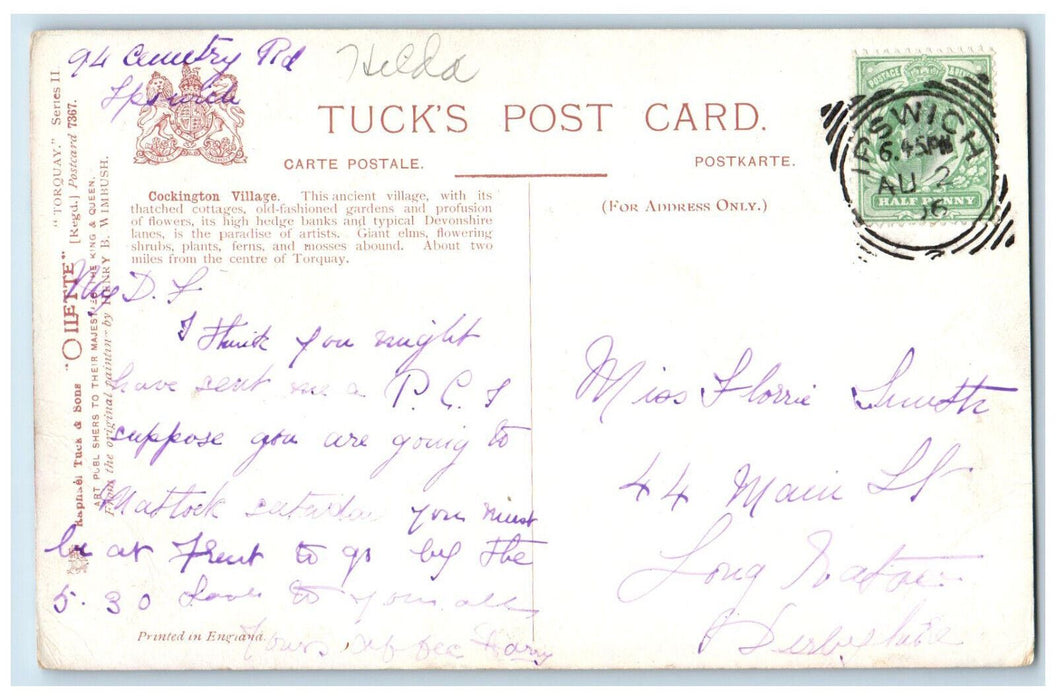 1906 Horse Carriage Torquay Cockington Village Oilette Tuck Art Postcard