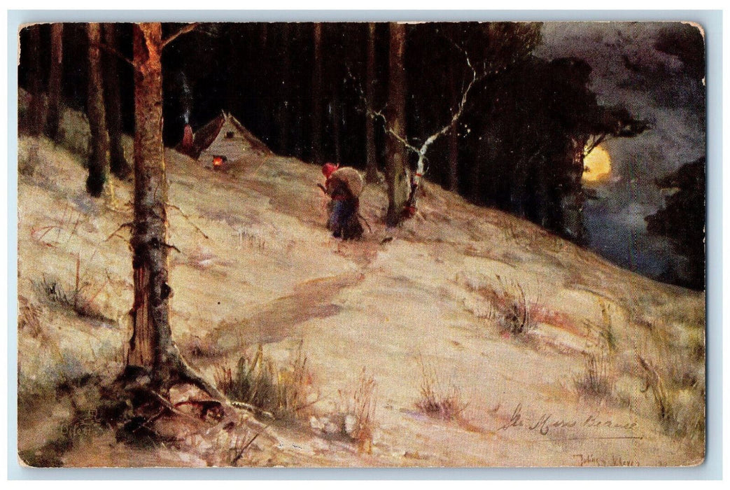 1909 Moonlight, Cottage, Woodland Walks, Posted Oilette Tuck Art Postcard