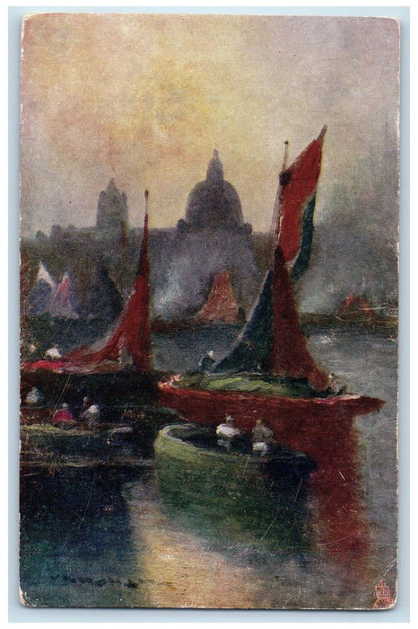 1909 View of Boat Sailing, Wolcott New York NY Oilette Tuck Art Postcard