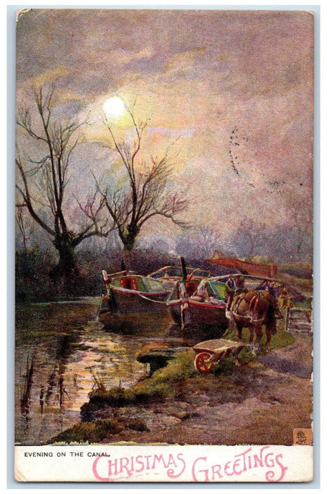 1908 Evening on the Canal Christmas Greetings Oilette Tuck Art Postcard