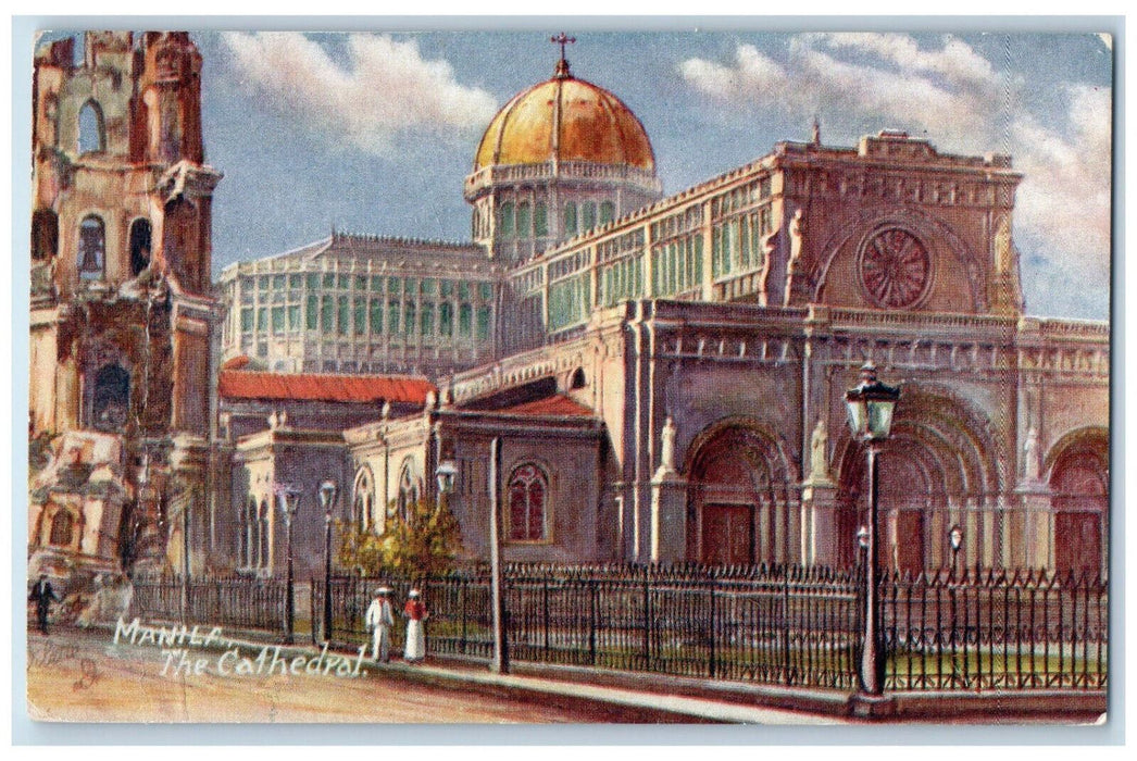 c1910 The Cathedral Intramuros Manila Philippines Oilette Tuck Art Postcard