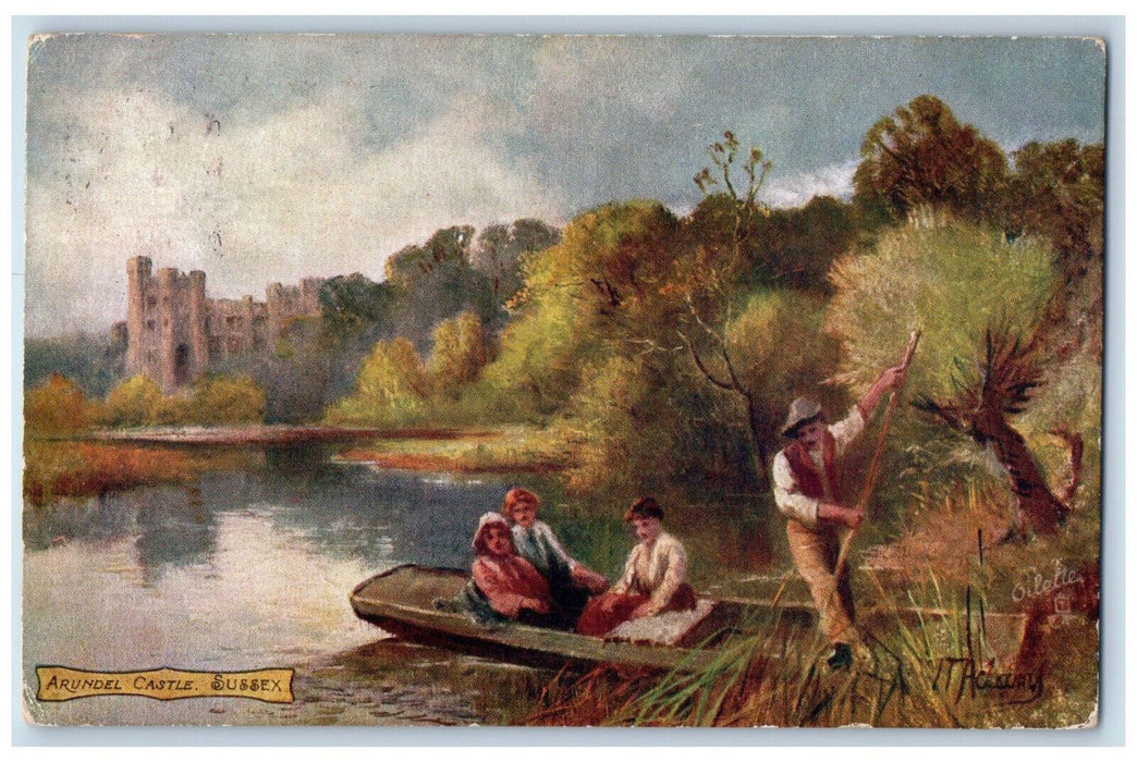 1909 Boat Transporting Scene, Arundel Castle Sussex Oilette Tuck Art Postcard